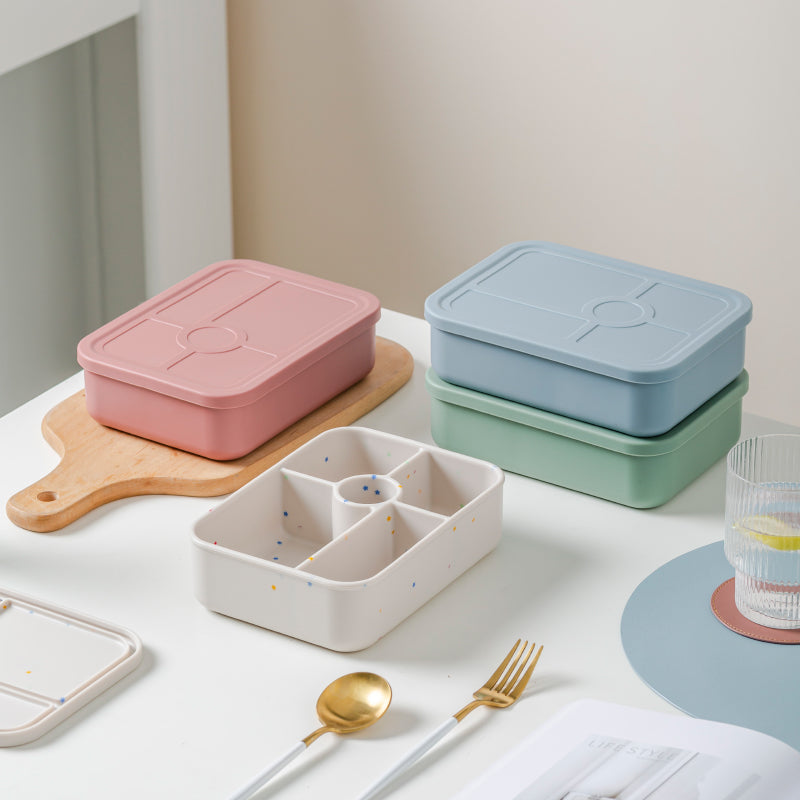 Silicone Bento Lunch Box- 5 Leakproof Compartments- Green KiwiBunnyCo