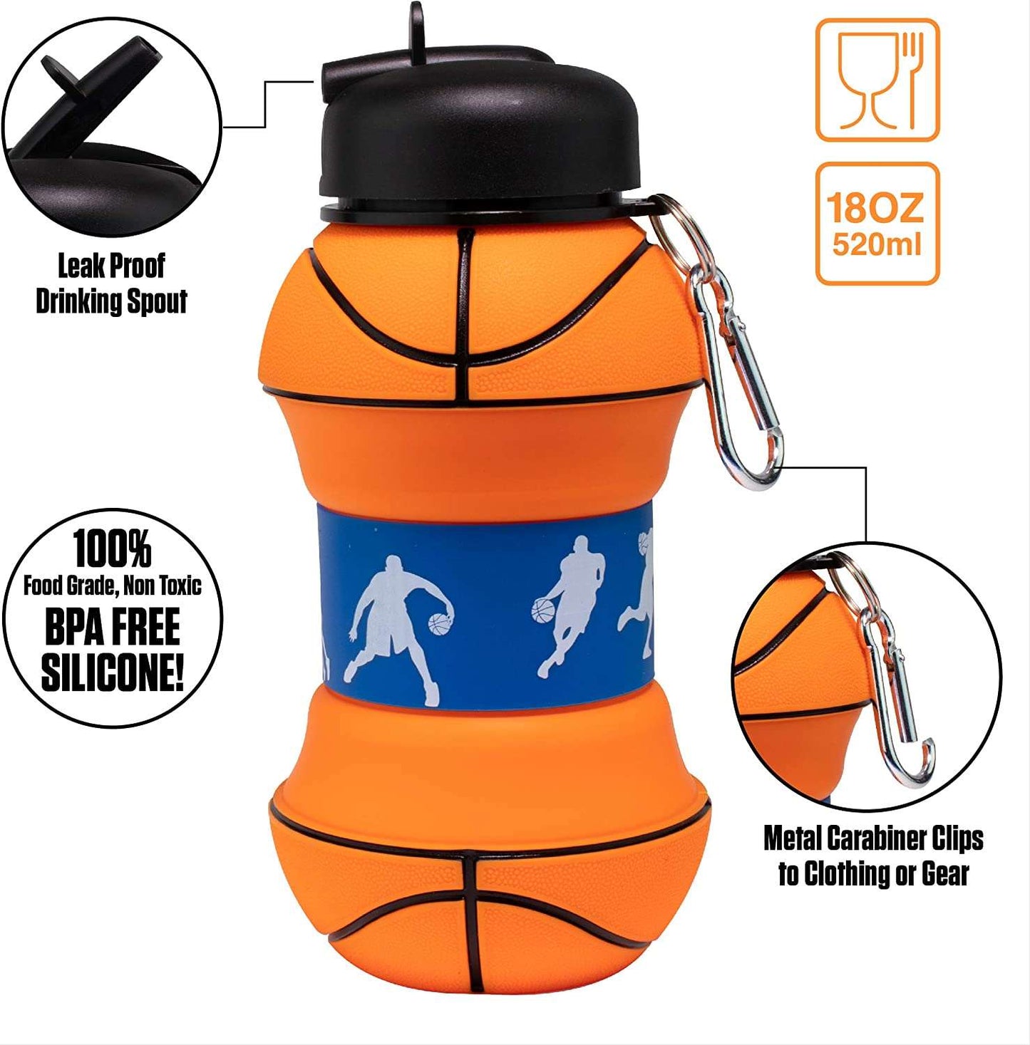 Silicone Foldable Water Bottles-Basketball