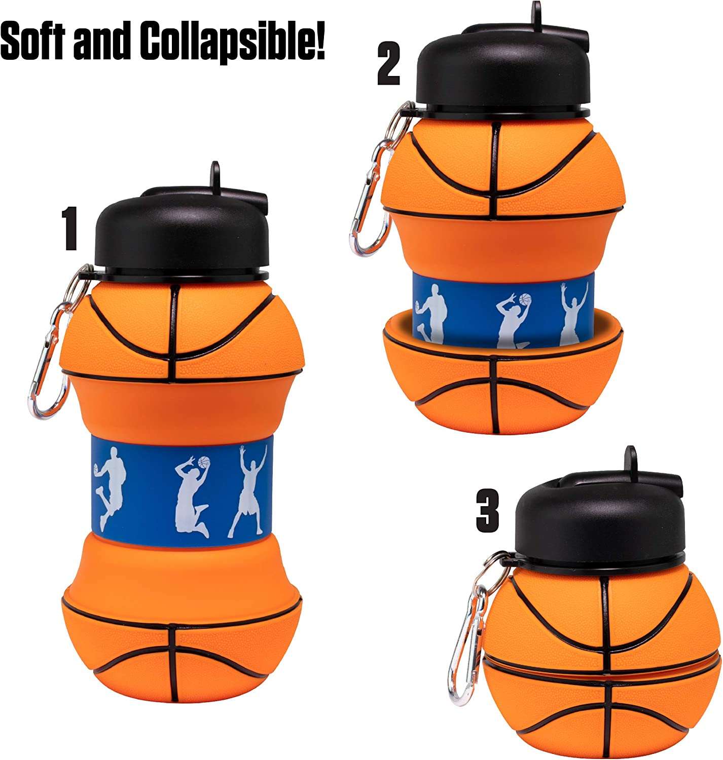 Silicone Foldable Water Bottles-Basketball