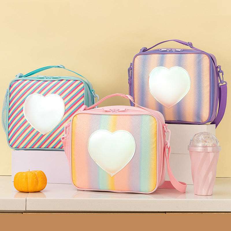 Rainbow Heart Leakproof Thermal Lunch Bag-Green