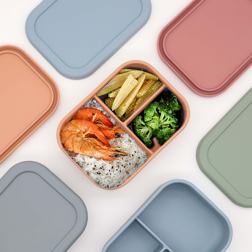 Silicone Bento Lunch Box- 3 Leakproof Compartments- Khaki KiwiBunnyCo