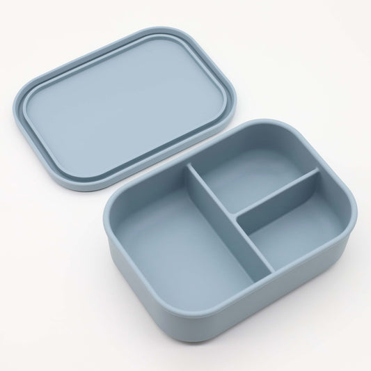 Silicone Bento Lunch Box- 3 Leakproof Compartments- Dusty Blue KiwiBunnyCo