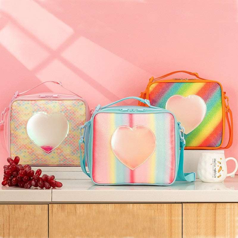 Rainbow Scale Heart Leakproof Thermal Lunch Bag-Stripe