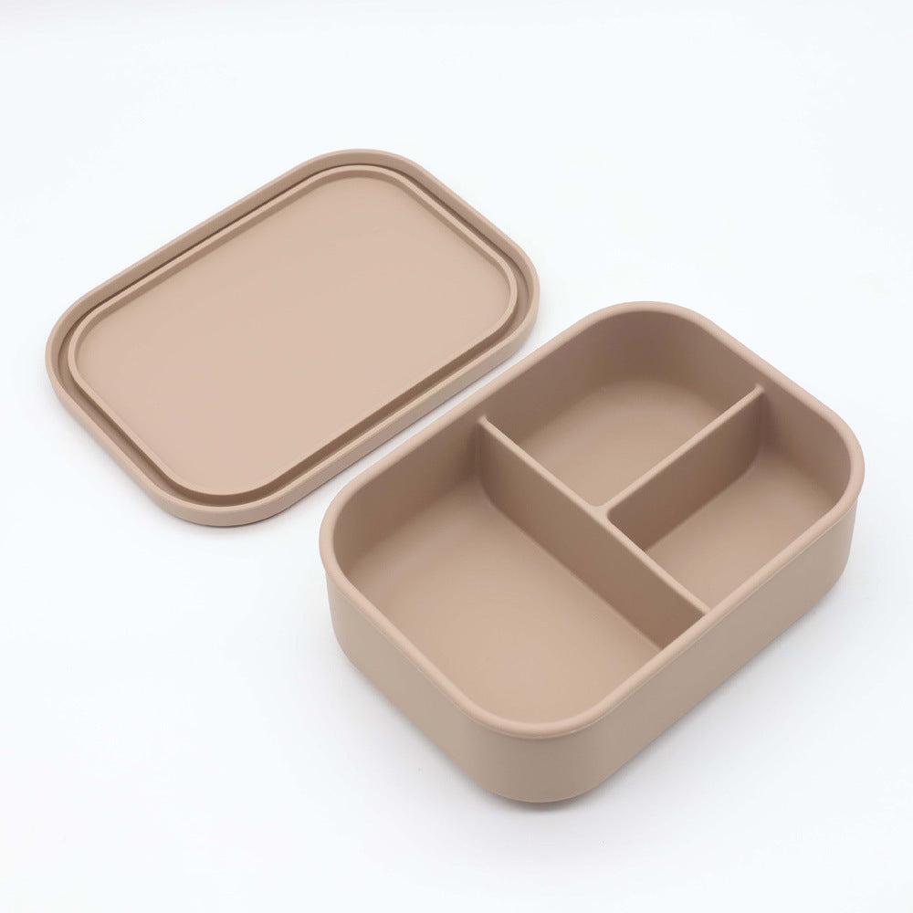 Silicone Bento Lunch Box- 3 Leakproof Compartments- Khaki