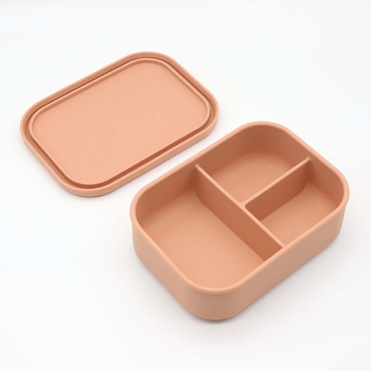Silicone Bento Lunch Box- 3 Leakproof Compartments- Peach KiwiBunnyCo