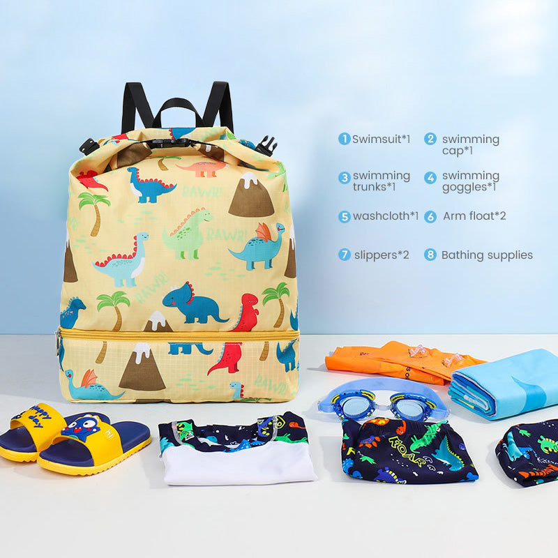 Kids swim bag /Kids sports beach camp backpack-Dino KiwiBunnyCo