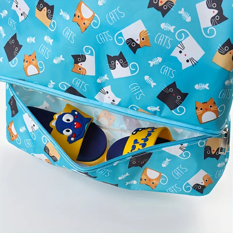 Kids swim bag /Kids sports beach camp backpack-Blue Cat KiwiBunnyCo