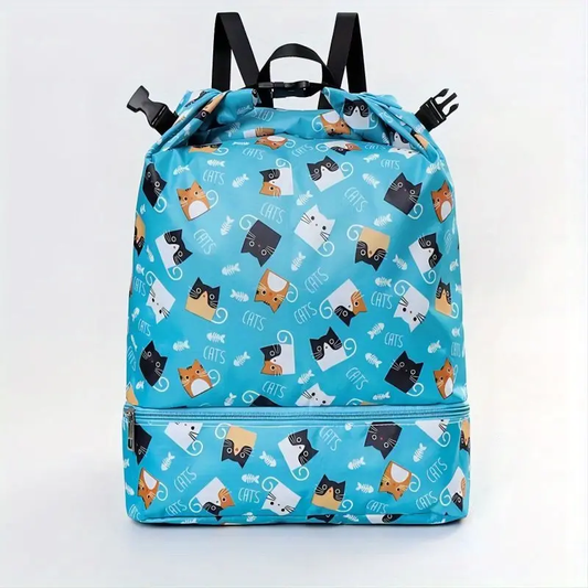 Kids swim bag /Kids sports beach camp backpack-Blue Cat
