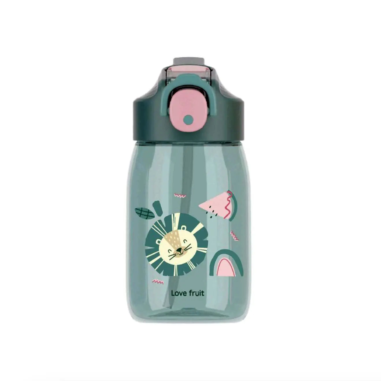 Tritan Material Kids Water Bottle - Green Smiling Lion