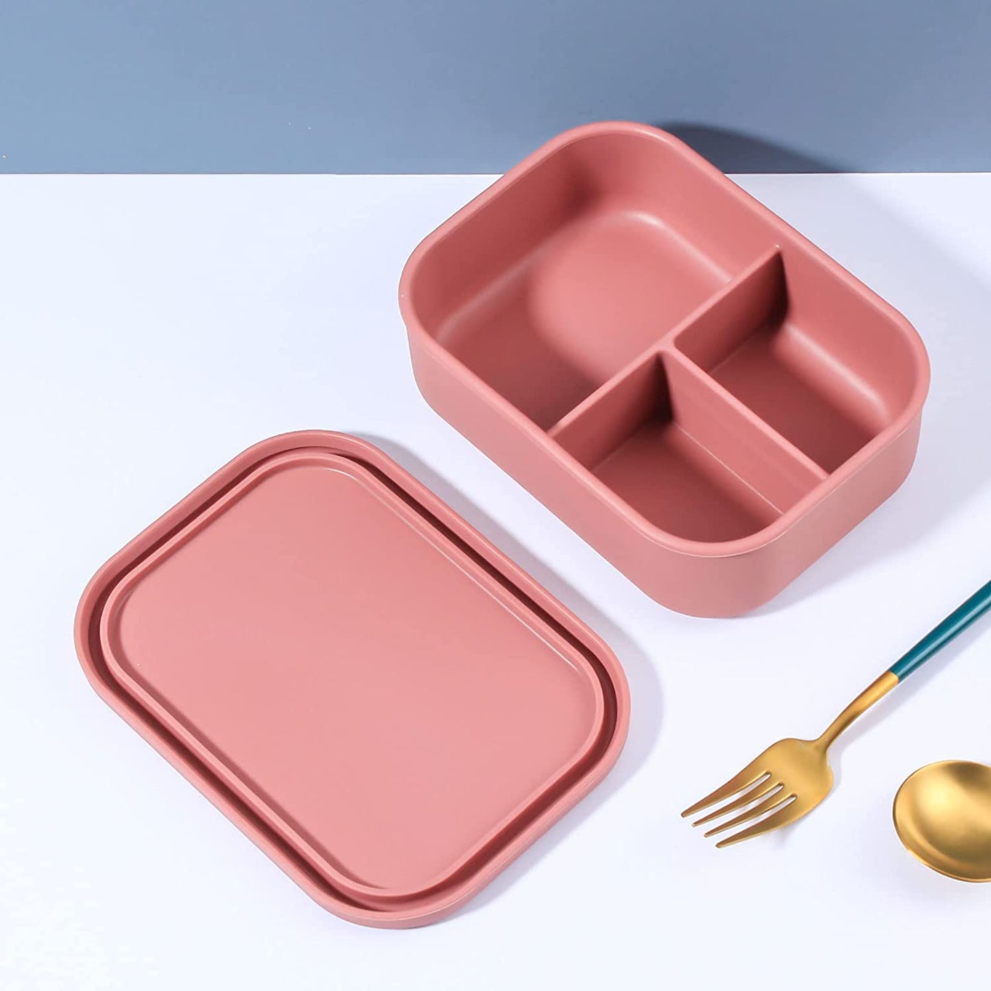 Silicone Bento Lunch Box- 3 Leakproof Compartments- Dusty Pink KiwiBunnyCo