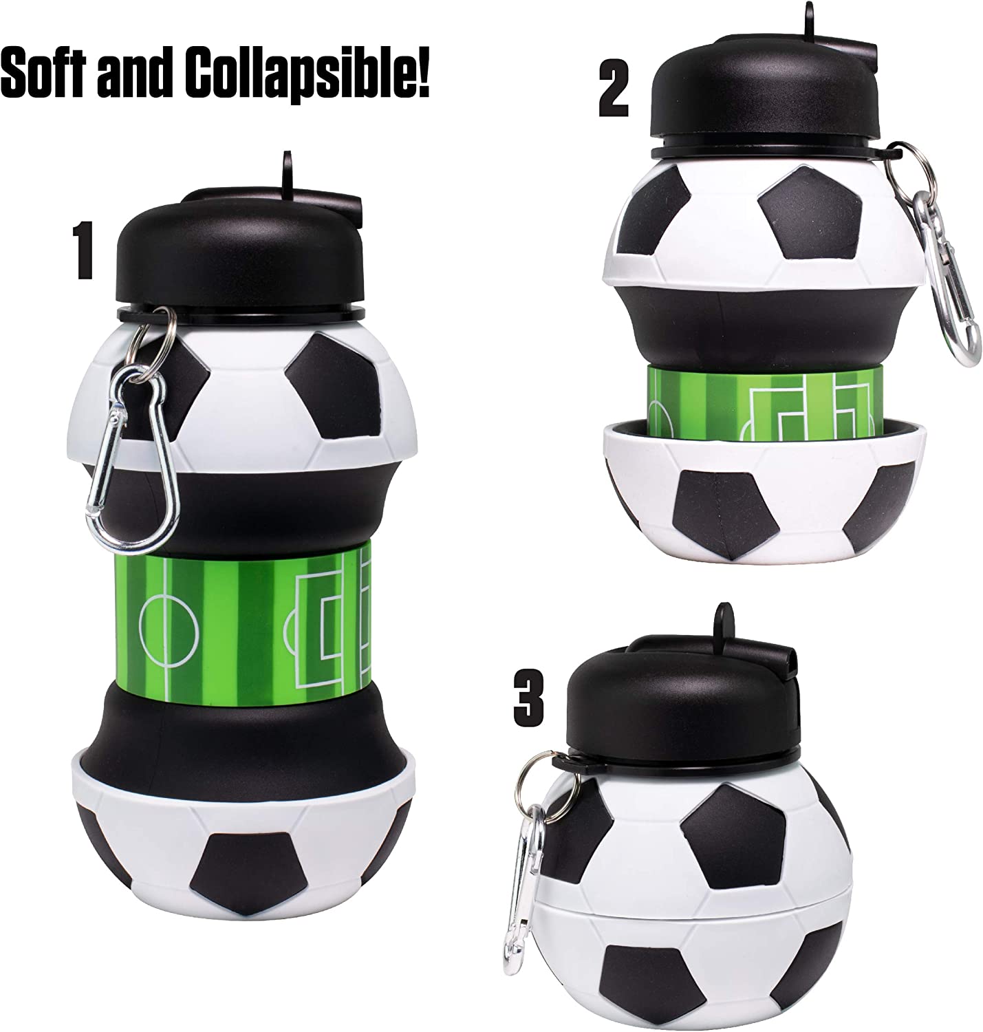 Silicone Foldable Water Bottles-Soccer KiwiBunnyCo