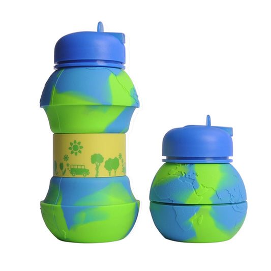 Silicone Foldable Water Bottles-Blue Earth