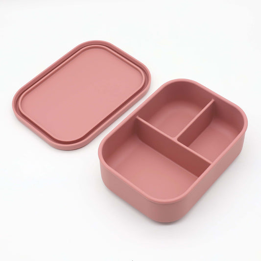 Silicone Bento Lunch Box- 3 Leakproof Compartments- Dusty Pink