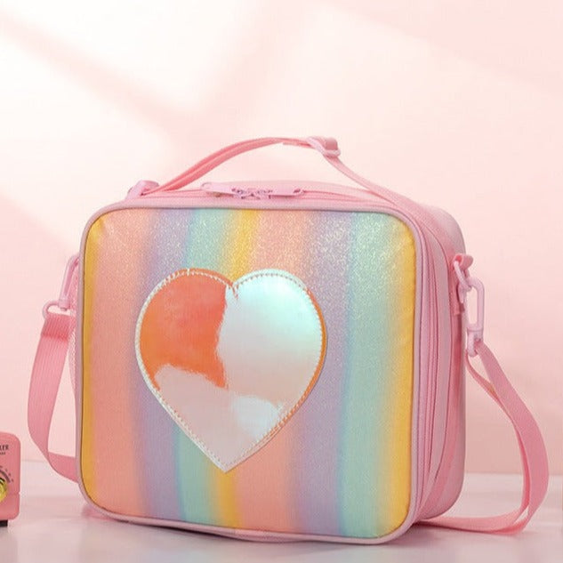 Rainbow Heart Leakproof Thermal Lunch Bag-Pink KiwiBunnyCo