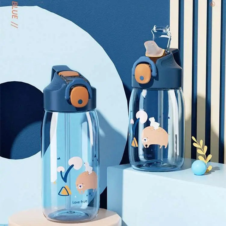 Tritan Material Kids Water Bottle - Blue Cute Bear